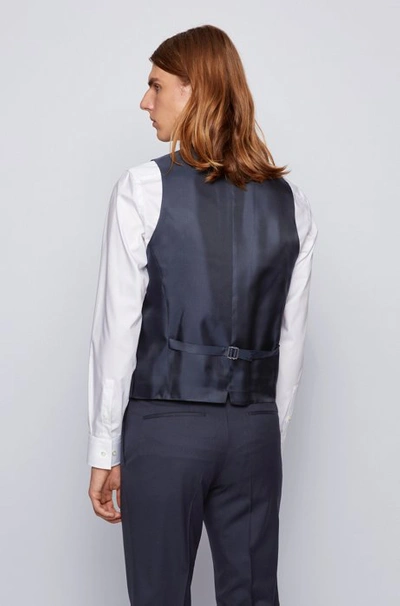 Shop Hugo Boss Slim Fit Waistcoat In Virgin Wool In Dark Blue