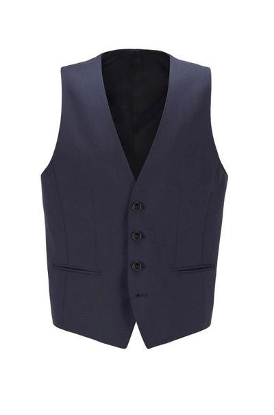 Shop Hugo Boss Slim Fit Waistcoat In Virgin Wool In Dark Blue