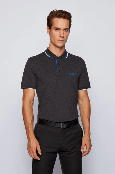 Shop Hugo Boss - Active Stretch Golf Polo Shirt With S.caf - Dark Grey