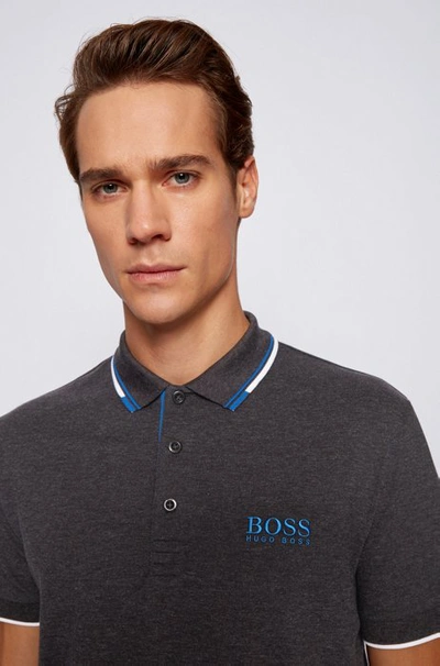 Shop Hugo Boss - Active Stretch Golf Polo Shirt With S.caf - Dark Grey