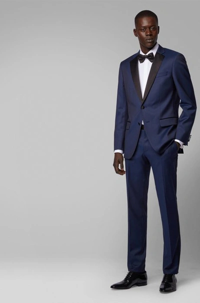 Hugo Boss Slim-fit Tuxedo In Virgin Wool With Silk Trims- Dark Blue Men's  Business Suits Size 44l | ModeSens