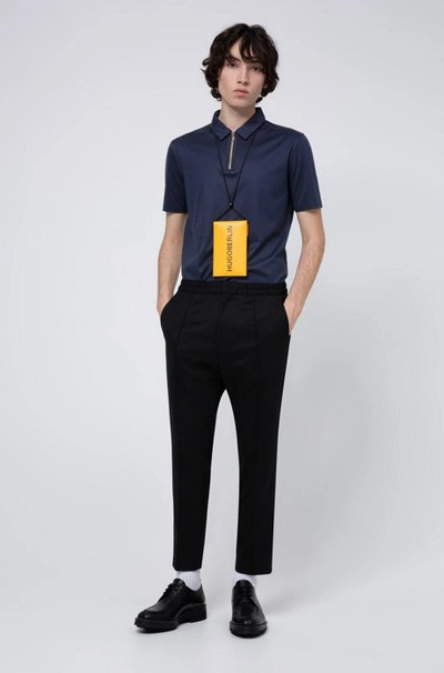 Shop Hugo Boss - Slim Fit Polo Shirt With Zip Neck - Dark Blue