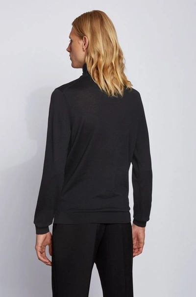 Shop Hugo Boss - Zip Through Knitted Jacket With Detachable Hood - Black