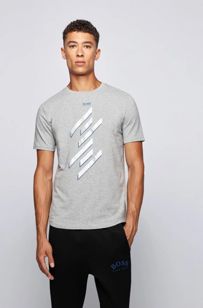 Shop Hugo Boss - Foil Printed T Shirt In Organic Stretch Cotton - Light Grey