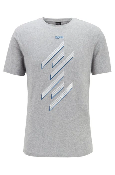 Shop Hugo Boss - Foil Printed T Shirt In Organic Stretch Cotton - Light Grey