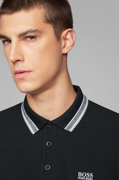 Shop Hugo Boss - Regular Fit Polo Shirt With Three Button Placket - Black