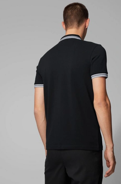 Shop Hugo Boss - Regular Fit Polo Shirt With Three Button Placket - Black