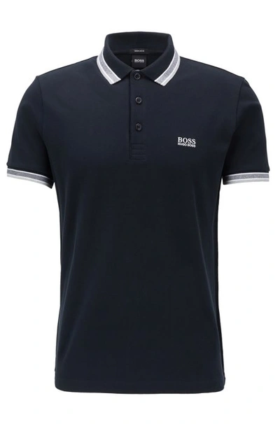Shop Hugo Boss - Regular Fit Polo Shirt With Three Button Placket - Black