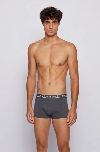 Shop Hugo Boss Three-pack Of Stretch-cotton Trunks With Logo Waistbands Men's Underwear And Nightwear Size L In Assorted-pre-pack