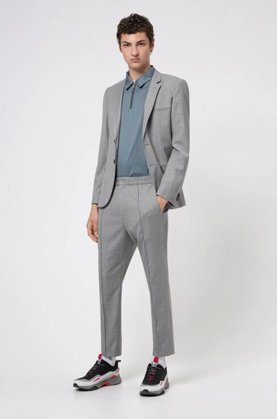 Shop Hugo Boss - Zip Neck Slim Fit Polo Shirt In Mercerized Cotton - Dark Grey