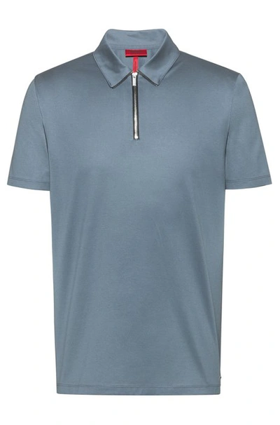 Shop Hugo Boss - Zip Neck Slim Fit Polo Shirt In Mercerized Cotton - Dark Grey