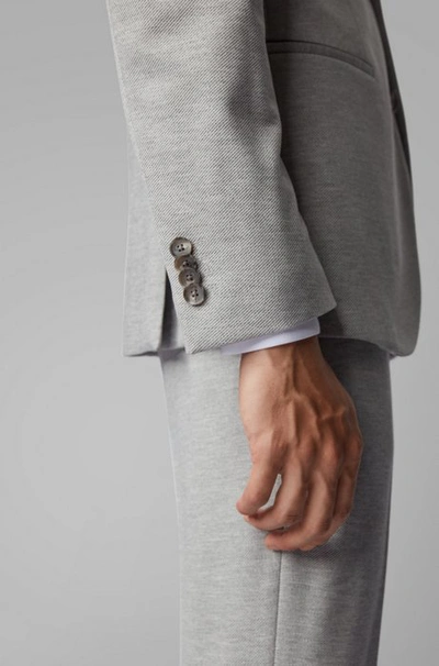 Shop Hugo Boss - Slim Fit Jacket In Melange Stretch Jersey - Grey