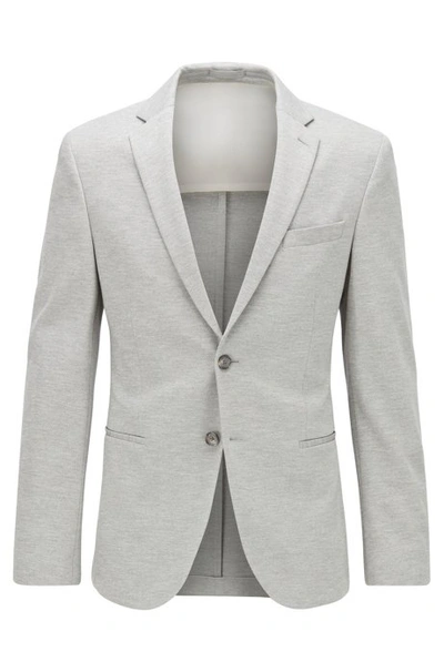 Shop Hugo Boss - Slim Fit Jacket In Melange Stretch Jersey - Grey