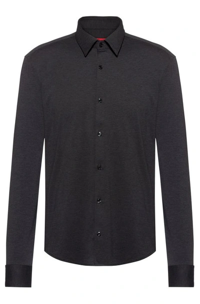 Shop Hugo Boss - Slim Fit Shirt In Melange Stretch Jersey - Black
