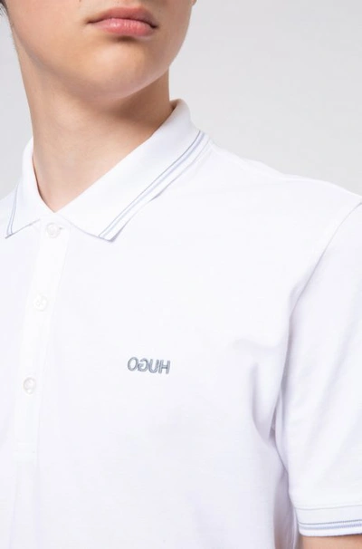 Shop Hugo Boss - Slim Fit Polo Shirt With Reversed Logo Embroidery - White
