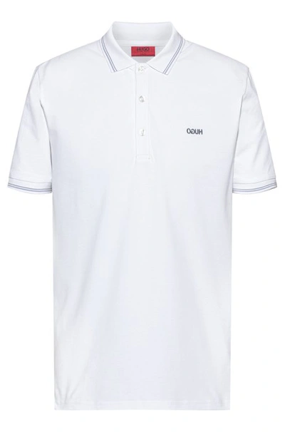 Shop Hugo Boss - Slim Fit Polo Shirt With Reversed Logo Embroidery - White