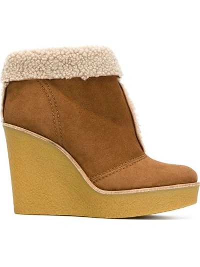 Chloé Suede And Shearling Wedge Ankle Boots In Female