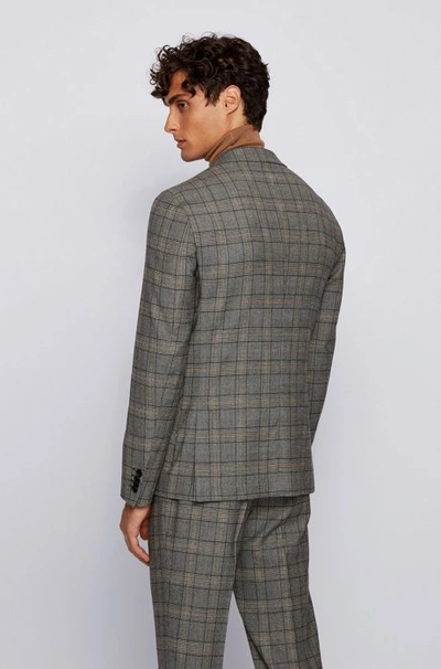 Shop Hugo Boss Slim Fit Checked Jacket In Stretch Virgin Wool In Grey
