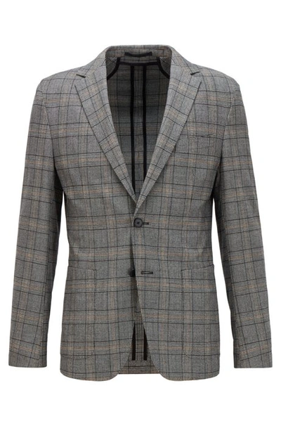 Shop Hugo Boss Slim Fit Checked Jacket In Stretch Virgin Wool In Grey