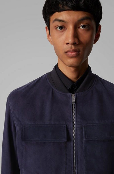 Hugo Boss - Afel - Blouson-style Jacket In Suede In Dark Blue | ModeSens