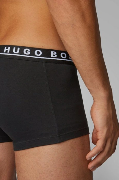 Shop Hugo Boss Three-pack Of Stretch-cotton Trunks With Logo Waistbands In Black