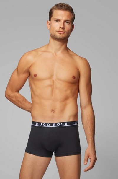 Shop Hugo Boss Three-pack Of Stretch-cotton Trunks With Logo Waistbands Men's Underwear And Nightwear Size S In Assorted-pre-pack