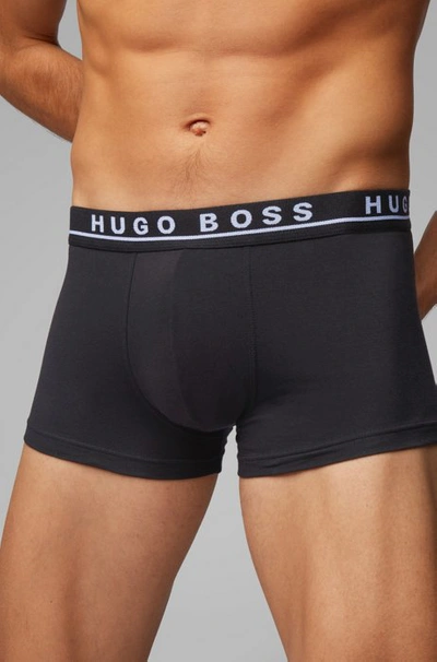 Shop Hugo Boss Three-pack Of Stretch-cotton Trunks With Logo Waistbands Men's Underwear And Nightwear Size S In Assorted-pre-pack