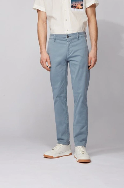 Shop Hugo Boss - Slim Fit Casual Chinos In Brushed Stretch Cotton - Light Blue