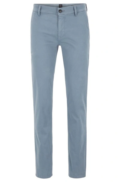 Shop Hugo Boss - Slim Fit Casual Chinos In Brushed Stretch Cotton - Light Blue