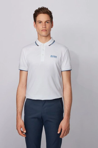 Shop Hugo Boss - Active Stretch Golf Polo Shirt With S.caf - White
