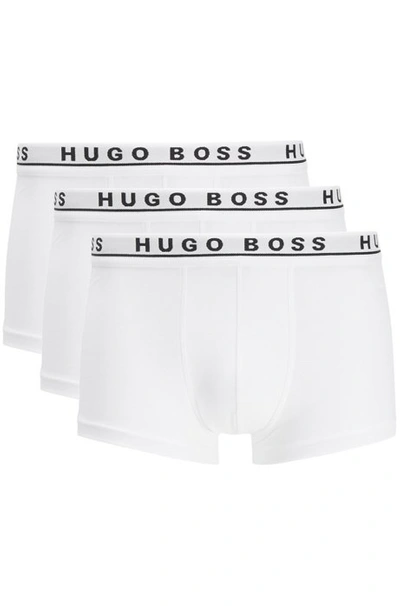 Shop Hugo Boss Three-pack Of Stretch-cotton Trunks With Logo Waistbands In White
