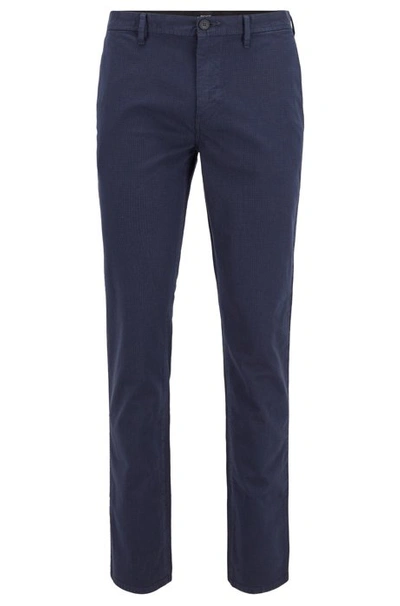 Shop Hugo Boss - Slim Fit Chinos In Micro Patterned Stretch Cotton - Dark Blue