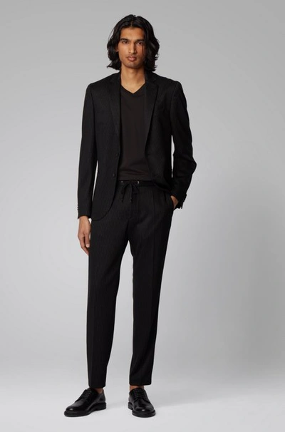 Shop Hugo Boss - Slim Fit Striped Jacket In Traceable Virgin Wool - Black