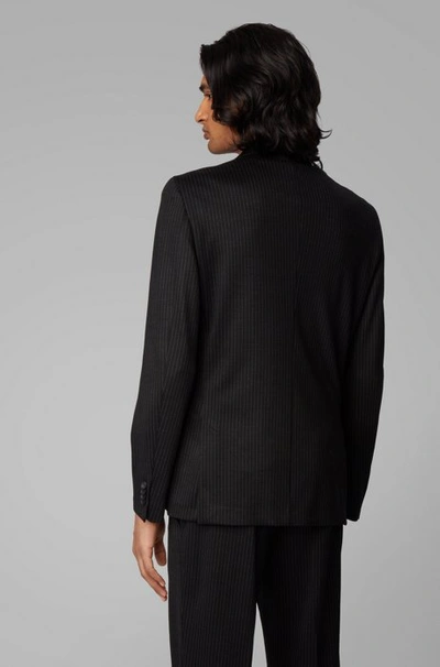 Shop Hugo Boss - Slim Fit Striped Jacket In Traceable Virgin Wool - Black