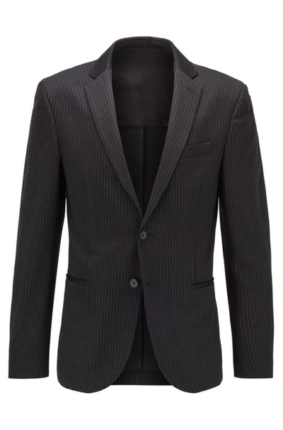 Shop Hugo Boss - Slim Fit Striped Jacket In Traceable Virgin Wool - Black