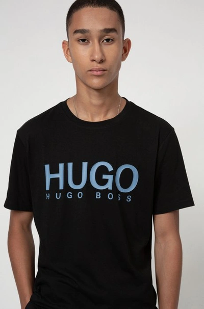 Shop Hugo Boss - Logo Print T Shirt In African Cotton - Black