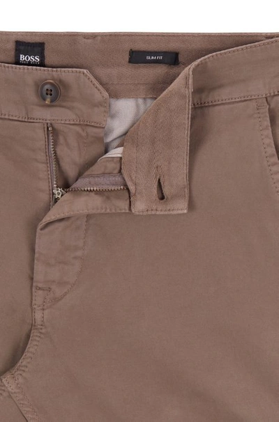 Shop Hugo Boss - Slim Fit Casual Chinos In Brushed Stretch Cotton - Light Beige