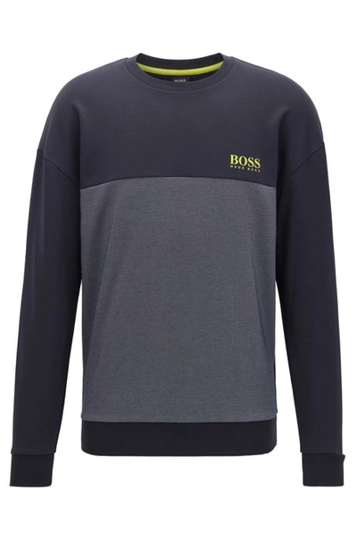 Shop Hugo Boss - Color Block Loungewear Sweatshirt With Heat Seal Logo - Dark Blue