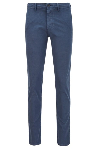 Shop Hugo Boss - Slim Fit Chinos In Micro Patterned Stretch Cotton - Dark Blue