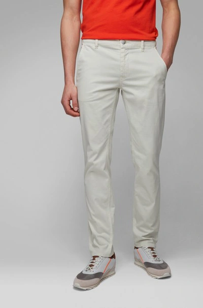 Shop Hugo Boss - Slim Fit Casual Chinos In Brushed Stretch Cotton - Light Beige