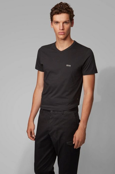 Shop Hugo Boss Regular Fit V Neck T Shirt In Soft Cotton In Black