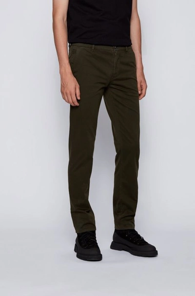 Shop Hugo Boss - Slim Fit Casual Chinos In Brushed Stretch Cotton - Light Green