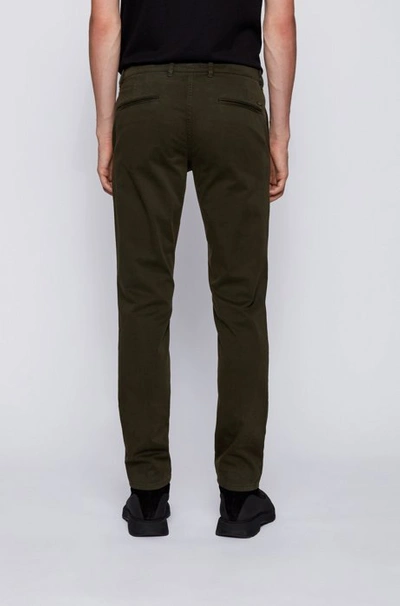 Shop Hugo Boss - Slim Fit Casual Chinos In Brushed Stretch Cotton - Light Green
