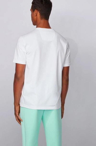 Shop Hugo Boss - Stretch Cotton T Shirt With City Print Logo Artwork - White