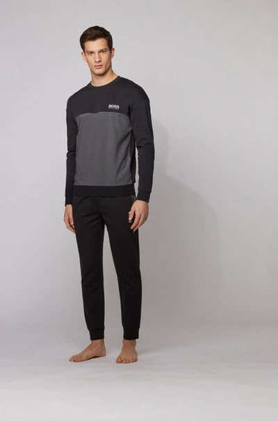 Shop Hugo Boss - Color Block Loungewear Sweatshirt With Heat Seal Logo - Black