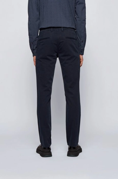 Shop Hugo Boss - Slim Fit Casual Chinos In Brushed Stretch Cotton - Dark Blue