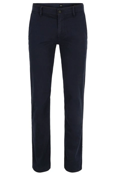 Shop Hugo Boss - Slim Fit Casual Chinos In Brushed Stretch Cotton - Dark Blue