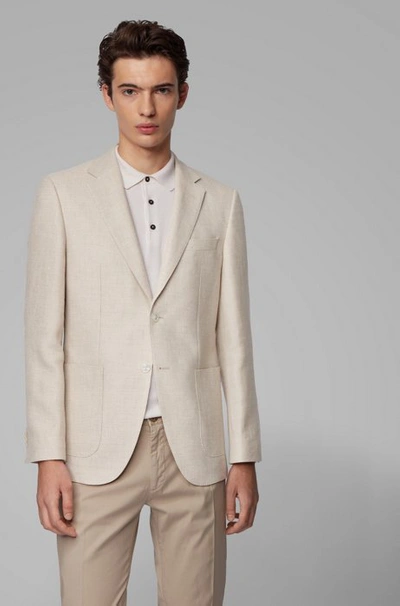 Shop Hugo Boss - Regular Fit Jacket In Virgin Wool And Linen - White