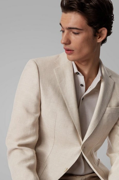 Shop Hugo Boss - Regular Fit Jacket In Virgin Wool And Linen - White