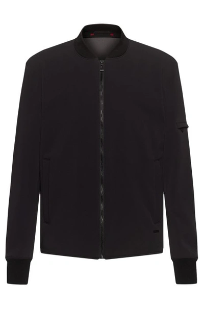 Shop Hugo Boss - Slim Fit Bomber Jacket With Stand Collar - Black